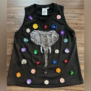 RARE Queen of Sparkles Sample Black Flower Elephant Tank. Size XS. New In Bag.